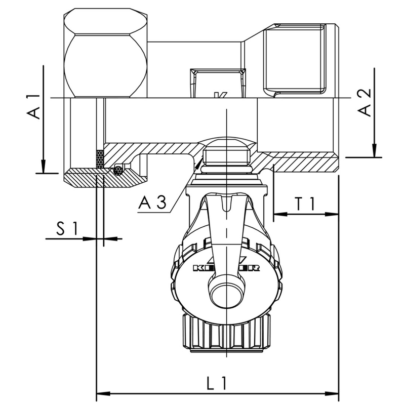 Šroubení s vnitřním závitem z červeného bronzu Kemper, s vypouštěním, DN 15