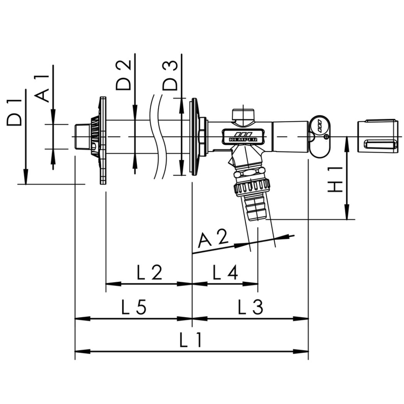 Nezámrzná venkovní armatura Kemper FROSTI, s nástrčným klíčem, kompletní set, DN 15