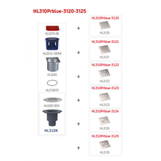 Podlahová vpust HL Hutterer & Lechner, DN50/75/110 se svislým odtokem, s izolační přírubou, ZU Primus blue (suchý sifon), nerez 121x121mm /nerez 115x115mm ˝QUADRA˝.