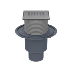 Podlahová vpust HL Hutterer & Lechner, DN50/75/110 se svislým odtokem, s izolační přírubou, ZU Primus blue (suchý sifon), nerez 121x121mm /nerez 115x115mm ˝QUADRA˝.