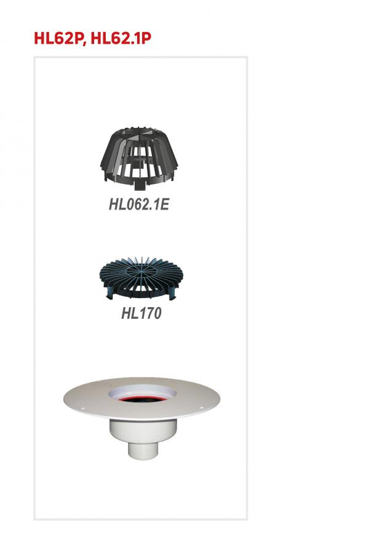 Střešní vtok HL Hutterer & Lechner, DN160 se svislým odtokem, s PVC izolační přírubou, s elektrickým ohřevem(10-30W, 230V). Pro měkčené PVC hydroizolační fólie. Záchytný koš standardní i plochý
