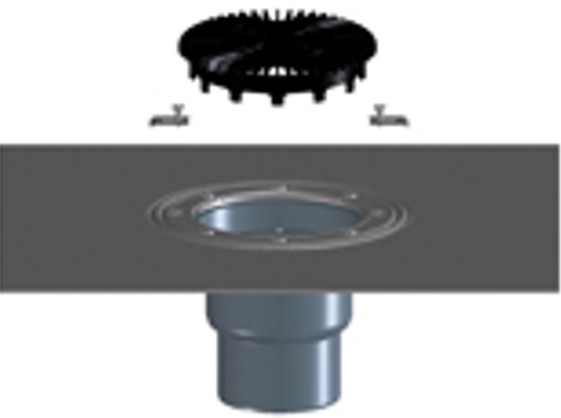 Těleso podlahové/terasové vpusti HL Hutterer & Lechner, DN75/110 se svislým odtokem, s asfaltovou manžetou, plochý koš