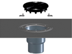 Těleso podlahové/terasové vpusti HL Hutterer & Lechner, DN75/110 se svislým odtokem, s asfaltovou manžetou, plochý koš