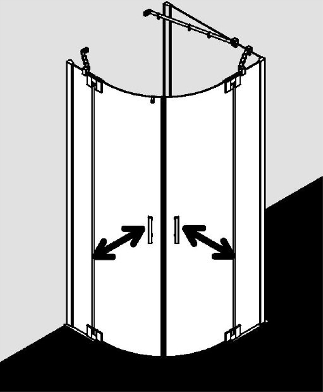 Čtvrtkruhový sprchový kout (kyvné dveře s pevnými poli) Kermi Filia XP FXP50 čiré ESG sklo s úpravou KermiCLEAN 90 x 90 x 200 cm