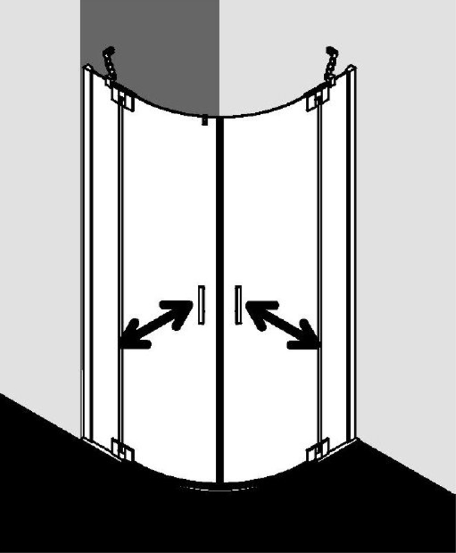 Čtvrtkruhový sprchový kout (kyvné dveře s pevnými poli) Kermi Filia XP FXP50 čiré ESG sklo s úpravou KermiCLEAN 90 x 90 x 200 cm