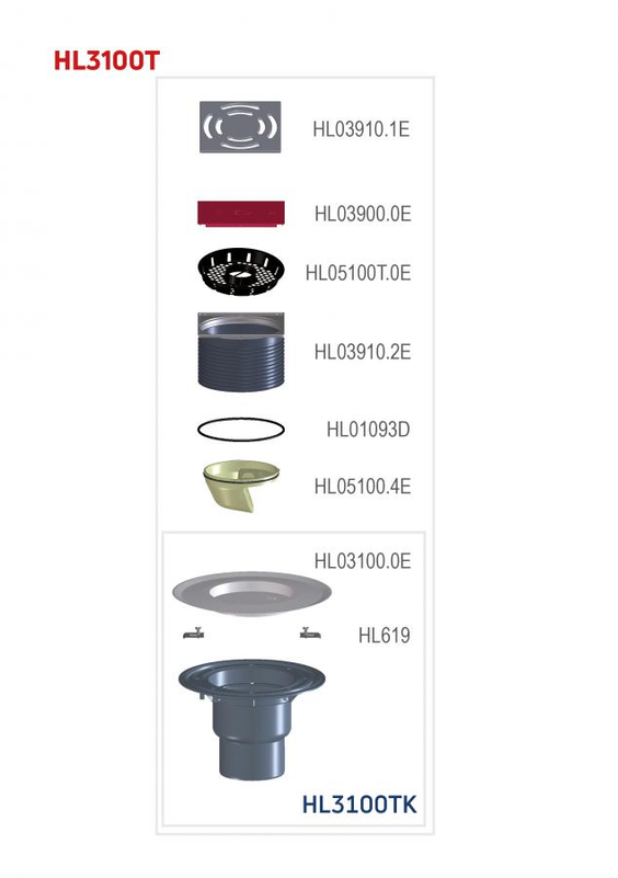 Balkonový a terasový vtok HL Hutterer & Lechner, DN75/110 se svislým odtokem, s izolační přírubou, se suchou nezámrznou zápachovou klapkou, nerez 145x145mm/nerez 138x138mm, sítko