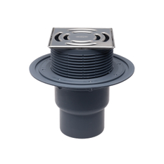 Balkonový a terasový vtok HL Hutterer & Lechner, DN75/110 se svislým odtokem, s izolační přírubou, se suchou nezámrznou zápachovou klapkou, nerez 145x145mm/nerez 138x138mm, sítko