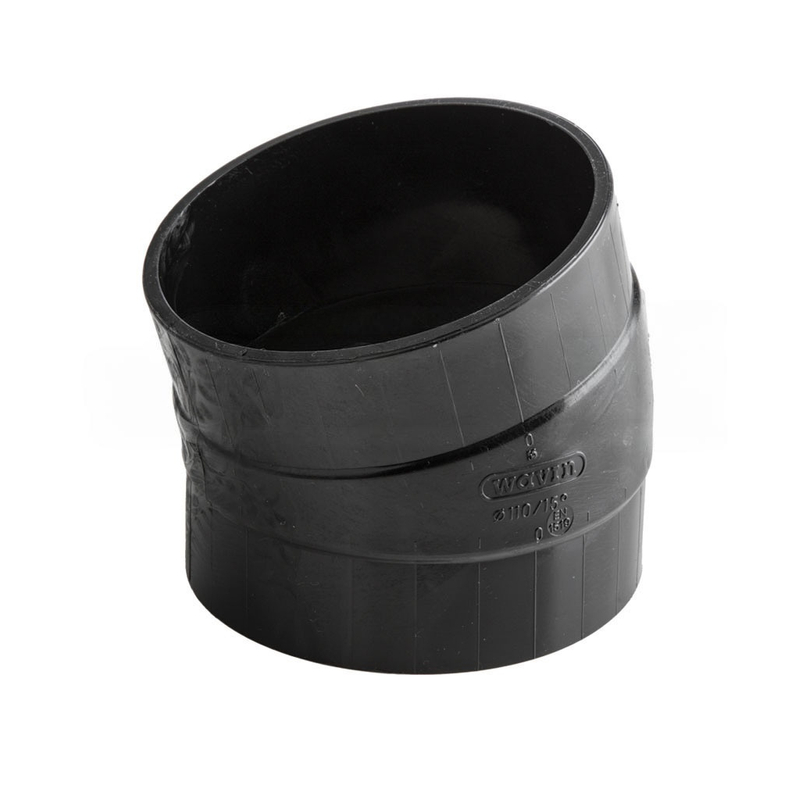Koleno odvodňovací Wavin Quickstream HDPE d110/15°, černá