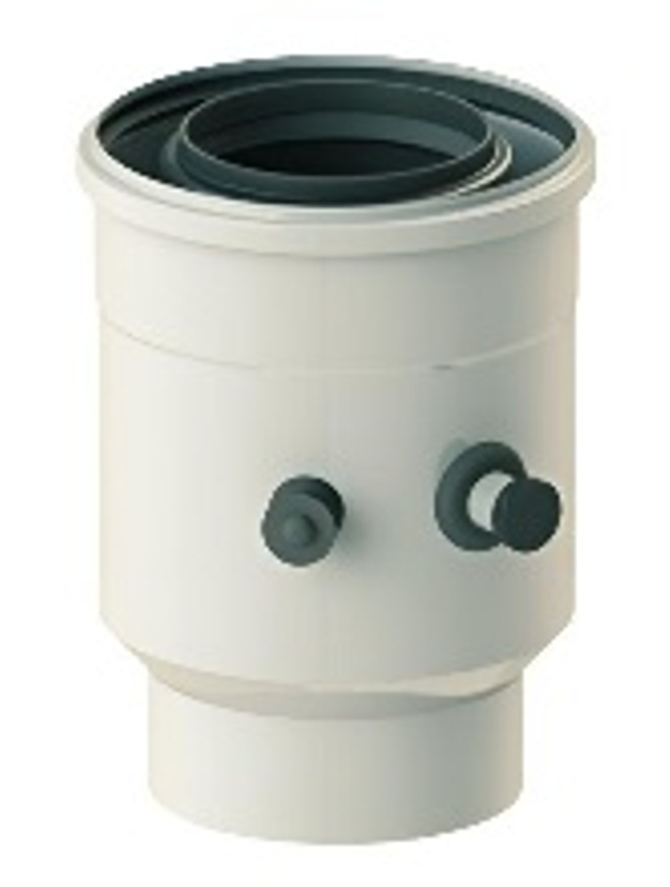 Kotlová redukce s 2 měřícími otvory (na DN60/100) Almeva LIL DN 63/96, černá