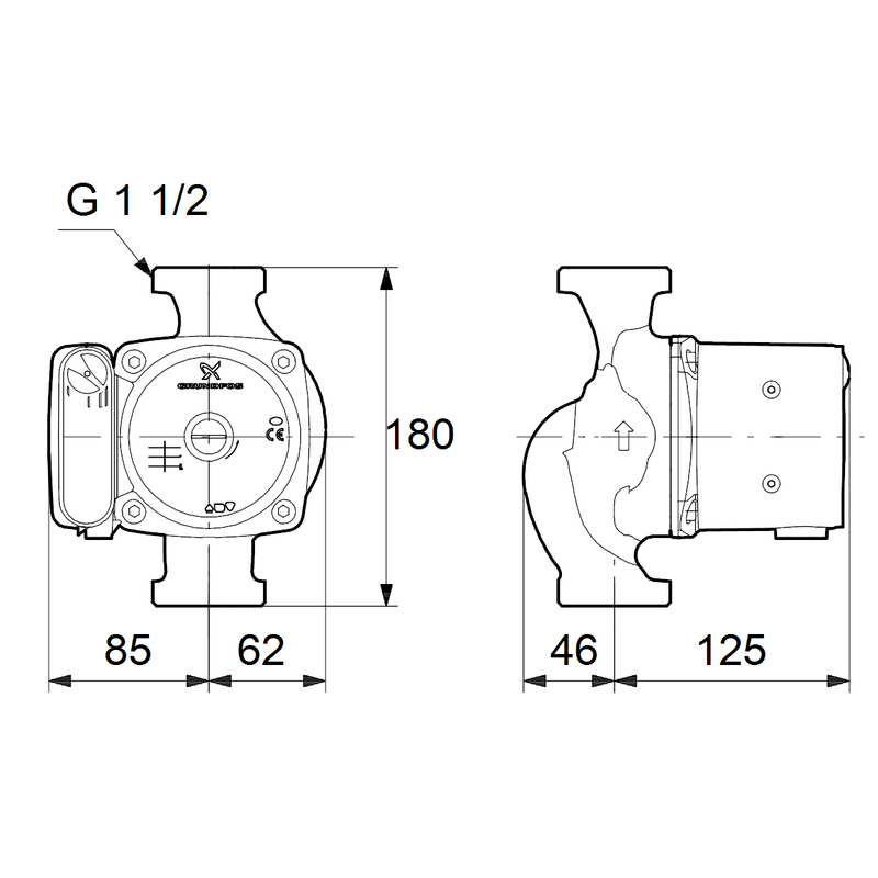 Čerpadlo oběhové Grundfos UPS25-55 N 180 1x230V 50Hz 9H