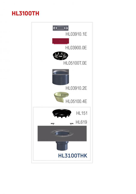 Balkonový a terasový vtok HL Hutterer & Lechner, DN75/110 se svislým odtokem, s asfaltovou manžetou, se suchou nezámrznou zápachovou klapkou, nerez 145x145mm/nerez 138x138mm, sítko, plochý koš
