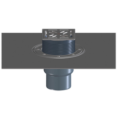 Balkonový a terasový vtok HL Hutterer & Lechner, DN75/110 se svislým odtokem, s asfaltovou manžetou, se suchou nezámrznou zápachovou klapkou, nerez 145x145mm/nerez 138x138mm, sítko, plochý koš