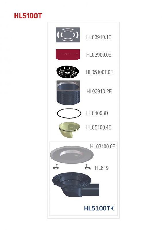 Balkonový a terasový vtok HL Hutterer & Lechner, DN75 s ležatým odtokem, s izolační přírubou, se suchou nezámrznou zápachovou klapkou, nerez 145x145mm/nerez 138x138mm, sítko