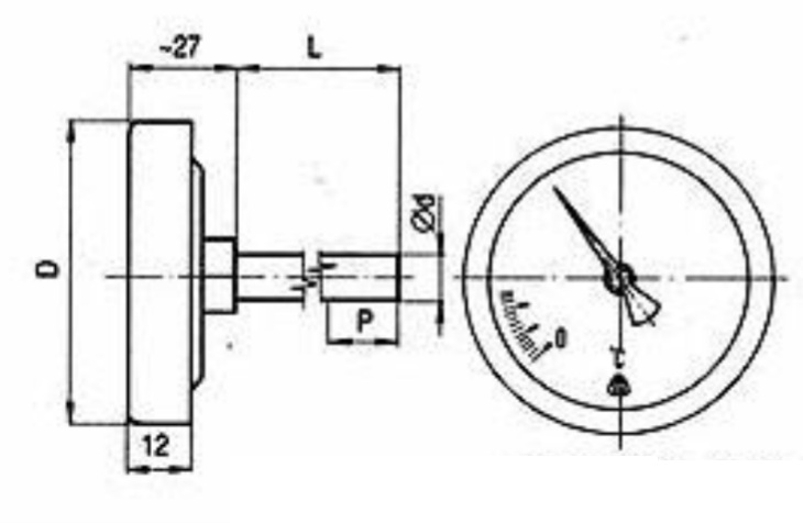 Teploměr bimetalový TR 100 s ochrannou jímkou pr. 100mm stonek dozadu 160 mm -30 + 50°C