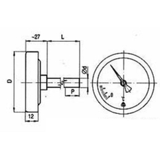 Teploměr bimetalový TR 100 s ochrannou jímkou pr. 100mm stonek dozadu 160 mm -30 + 50°C