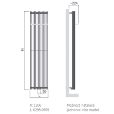 Těleso topné designové Isan Antika Cube 1800 x 295 mm, 1018 W, středové připojení, sněhově bílá RAL 9016