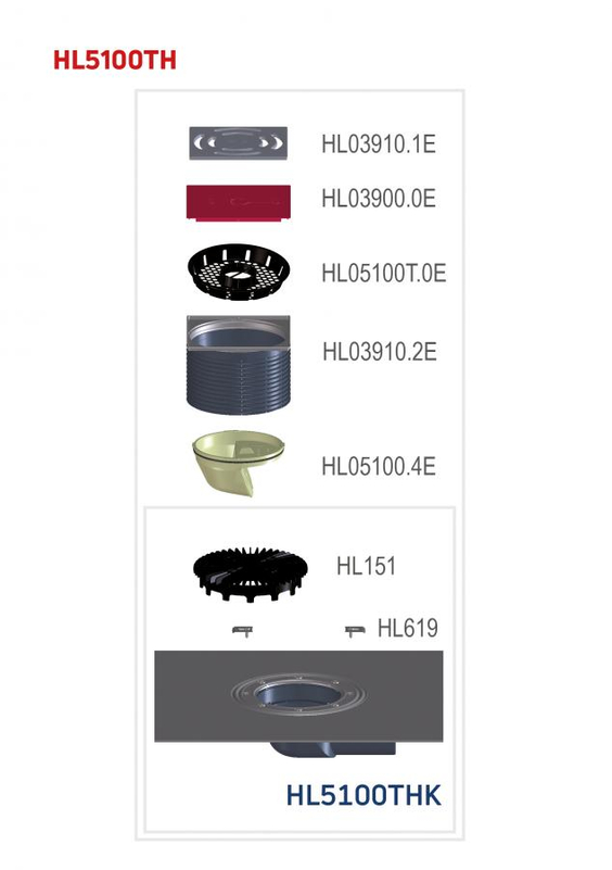 Balkonový a terasový vtok HL Hutterer & Lechner, DN75 s ležatým odtokem, s asfaltovou manžetou, se suchou nezámrznou zápachovou klapkou, nerez 145x145mm/nerez 138x138mm, sítko, plochý koš