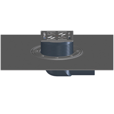 Balkonový a terasový vtok HL Hutterer & Lechner, DN75 s ležatým odtokem, s asfaltovou manžetou, se suchou nezámrznou zápachovou klapkou, nerez 145x145mm/nerez 138x138mm, sítko, plochý koš