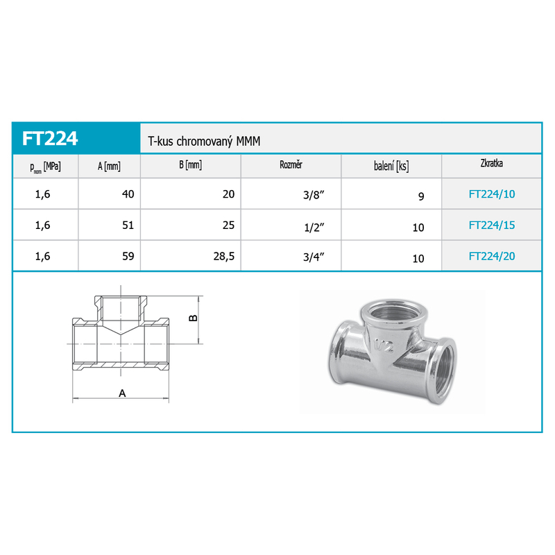 T - kus chromovaný 3/8˝