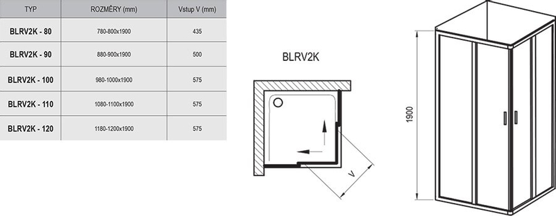 Sprchový kout Ravak BLRV2K 80, lesk+transparent