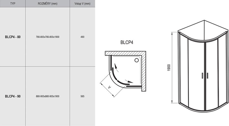 Sprchový kout Ravak BLCP4-80x80, bílá+grape