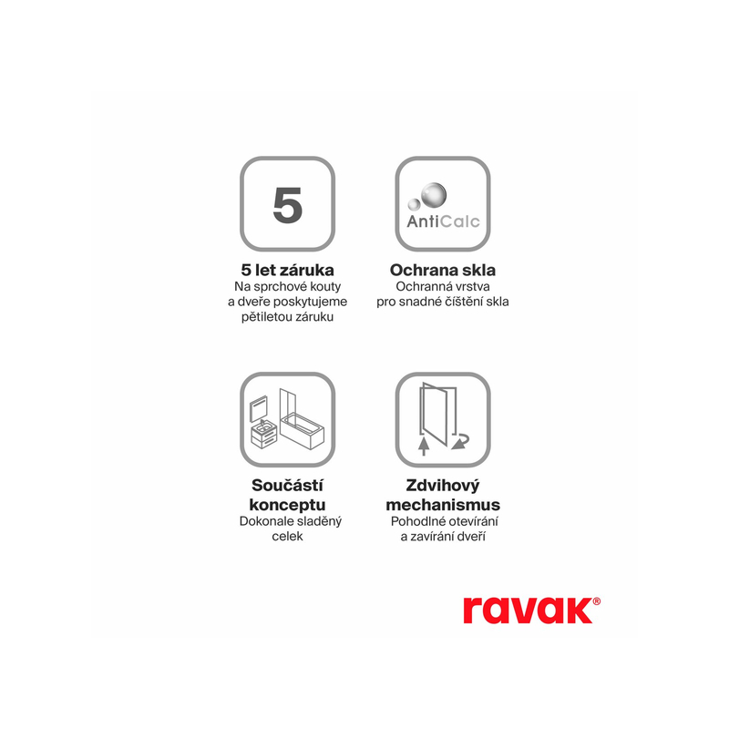 Sprchový kout Ravak CRV1 90, bílá+transparent