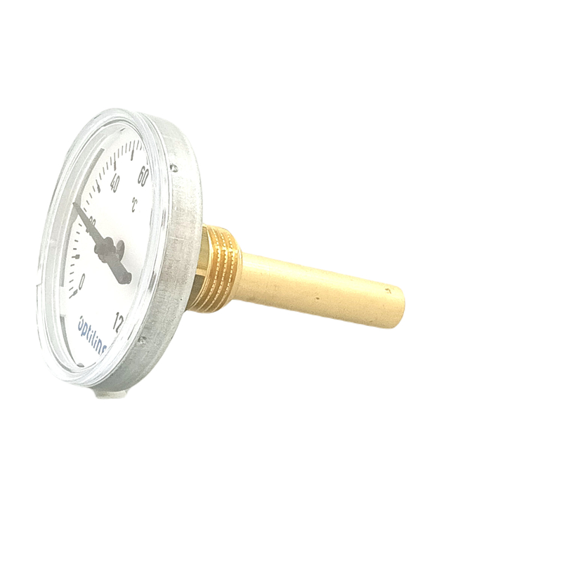 Bimetalový teploměr Optiline průměr 63 mm, jímka 60 mm, MS R 1/2˝ 0 -120 °C