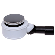 Zápachová uzávěrka HL Hutterer & Lechner, DN40/50 (plochá) ke sprchovým mísám (s otvorem 90mm), s kloubem na odtoku, s krytkou z ušlechtilé oceli d 113mm, sítko na vlasy