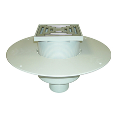 Střešní vtok HL Hutterer & Lechner, DN125 se svislým odtokem v provedení pro pochůzné střechy, s PVC izolační přírubou, tepelně izolovaný. Pro měkčené PVC hydroizolační fólie, nástavec 148x148/137x137mm. Záchytný koš plochý