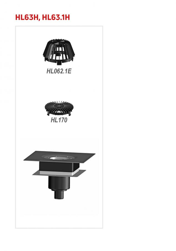 Střešní vtok ˝DrainBox˝ HL Hutterer & Lechner, DN75 se svislým odtokem, s asfaltovou manžetou, tepelně izolovaný (100-160mm). Záchytný koš standardní i plochý
