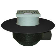 Střešní vtok HL Hutterer & Lechner, DN75 s ležatým odtokem v provedení pro pochůzné střechy, s PP izolační přírubou, pro TPO, FPO hydroizolační fólie, tepelně izolovaný, nástavec 148x148mm/137x137mm. Záchytný koš plochý