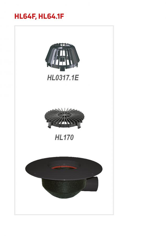 Střešní vtok HL Hutterer & Lechner, DN110 s ležatým odtokem, s PP izolační přírubou, pro TPO, FPO hydroizolační fólie, tepelně izolovaný. Záchytný koš standardní i plochý