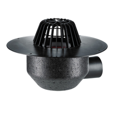 Střešní vtok HL Hutterer & Lechner, DN75 s ležatým odtokem, s PP izolační přírubou, pro TPO, FPO hydroizolační fólie, tepelně izolovaný. Záchytný koš standardní i plochý