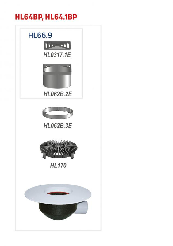 Střešní vtok HL Hutterer & Lechner, DN110 s ležatým odtokem v provedení pro pochůzné střechy, s PVC izolační přírubou, pro měkčené PVC hydroizolační fólie, s elektrickým ohřevem(10-30W, 230V), nástavec 148x148mm/137x137mm. Záchytný koš plochý