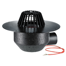 Střešní vtok HL Hutterer & Lechner, DN110 s ležatým odtokem, s PP izolační přírubou, pro TPO, FPO hydroizolační fólie, s elektrickým ohřevem(10-30W, 230V). Záchytný koš standardní i plochý