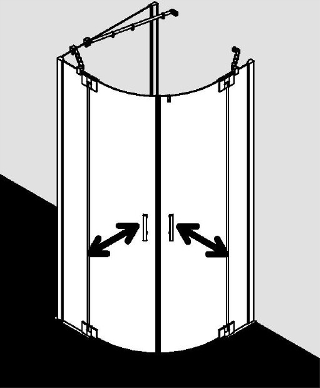 Čtvrtkruhový sprchový kout (kyvné dveře s pevnými poli) Kermi Filia XP FXP50 čiré ESG sklo s úpravou KermiCLEAN 90 x 100 x 200 cm