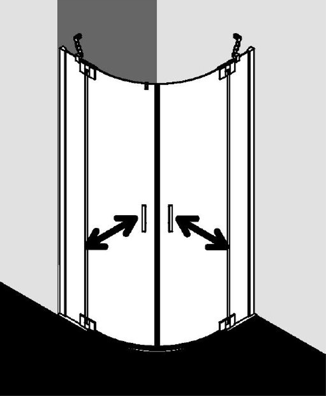 Čtvrtkruhový sprchový kout (kyvné dveře s pevnými poli) Kermi Filia XP FXP50 čiré ESG sklo s úpravou KermiCLEAN 100 x 90 x 200 cm