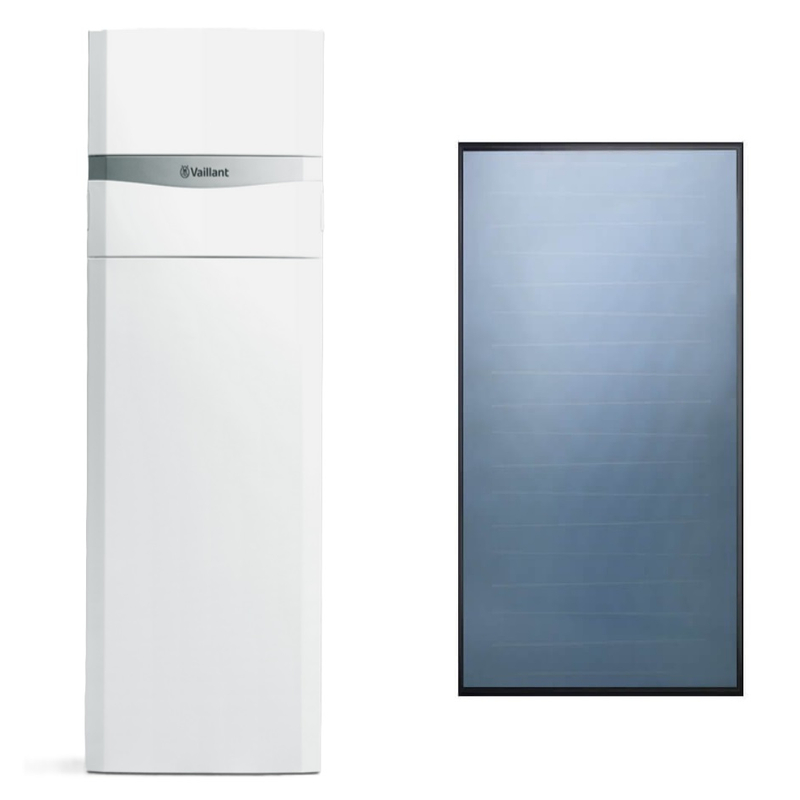 Sestava solární Vaillant VSC D 206/4-5 190 T s vestavěným zásobníkem 190 l pro přípravu TV, s plochým solárním panelem auroTHERM classic VFK 135/3 V (šikmá stěcha)