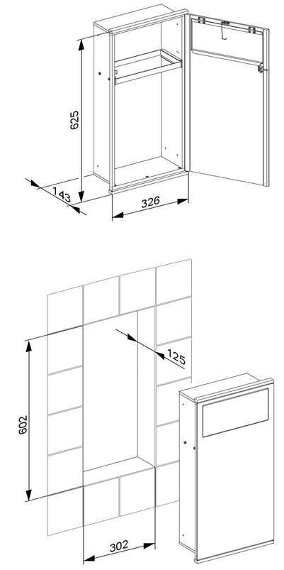 Modul k umyvadlu 1 Keuco Plan Integral, 326 x 625 x 143 mm, pochromováno/hliník lakovaný/vpravo