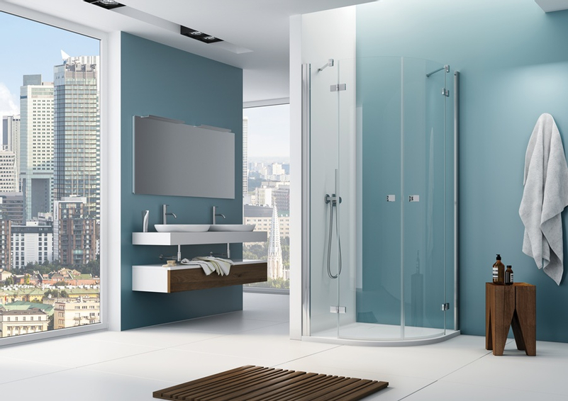 Čtvrtkruh Plano Geneva New s dvoukřídlými dveřmi, rádius 550 mm 800 x 2000 mm, aluchrom/sklo čiré