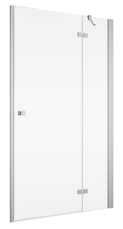 Jednokřídlé dveře Plano Geneve New GE 13, s pevnou stěnou v rovině s vyrovnávacím profilem - montáž vpravo / 1 strana rohového vstupu 900 x 2000 mm, aluchrom/sklo čiré