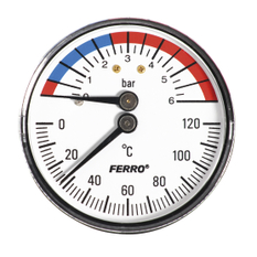 Termomanometr 63mm 1/2˝ AXIÁLNÍ 0-6bar