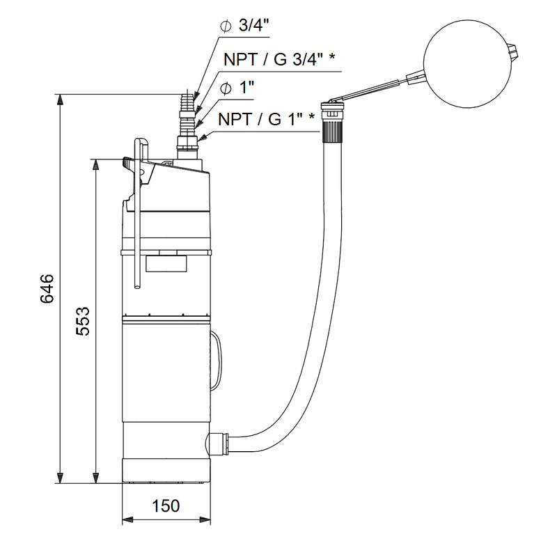 Čerpadlo ponorné Grundfos SBA3-45 AW 230V 50Hz 15m Schuko, GAS IT