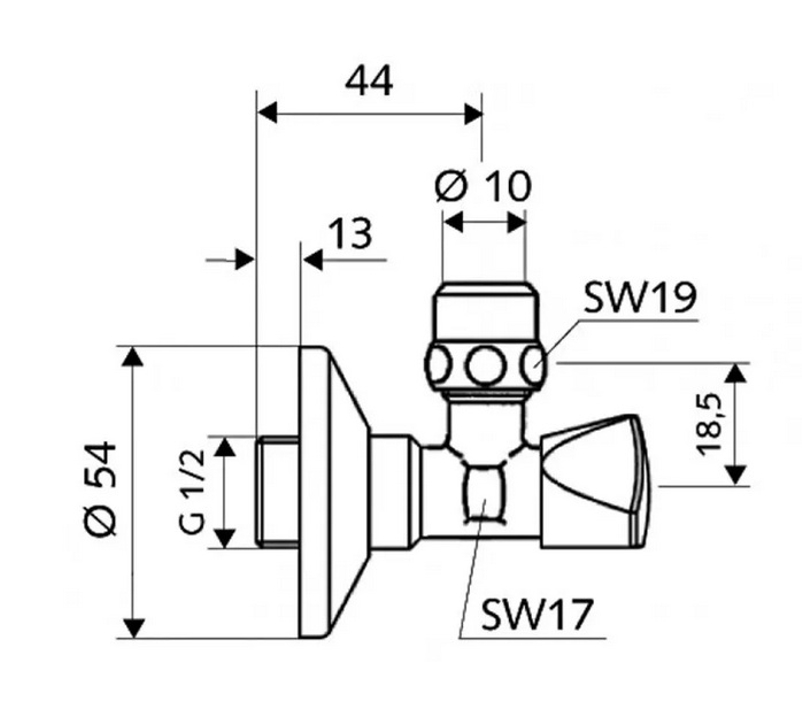 Rohový ventil Schell Sanland, s matkou, 1/2˝ x 3/8˝, chrom