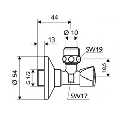 Rohový ventil Schell Sanland, s matkou, 1/2˝ x 3/8˝, chrom