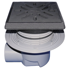 Velkokapacitní vpust HL Hutterer & Lechner, DN110 s ležatým odtokem, ZU standardní - vodní, koš na nečistoty, s izolační přírubou, litina 260x260mm/litina 226x226mm, M125