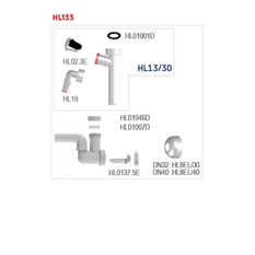 Zápachová uzávěrka k umyvadlu HL Hutterer & Lechner, DN32x5/4˝ s přípojkou pro pračku se zpětným uzávěrem, čistící vložkou, a otáčivým ramenem odtoku