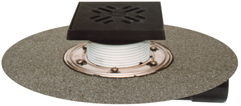 Podlahová vpust HL Hutterer & Lechner, DN50/75 s otočným kloubem na odtoku, s asfaltovou manžetou, ZU standard- vodní, litina 150x150mm/litina 137x137mm, L15