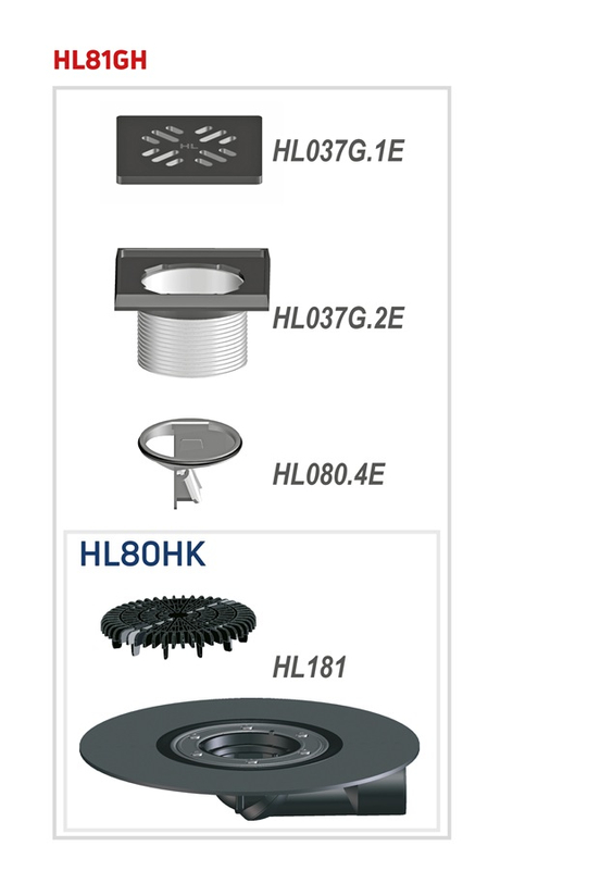 Podlahová vpust HL Hutterer & Lechner, DN50/75 s otočným kloubem na odtoku, s asfaltovou manžetou, ZU standard- vodní, litina 150x150mm/litina 137x137mm, L15