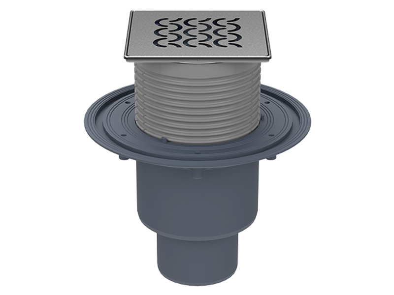 Podlahová vpust HL Hutterer & Lechner, DN50/75/110 se svislým odtokem, s izolační přírubou, ZU standard - vodní, nerez 121x121mm/nerez 115x115mm ˝SEINE˝